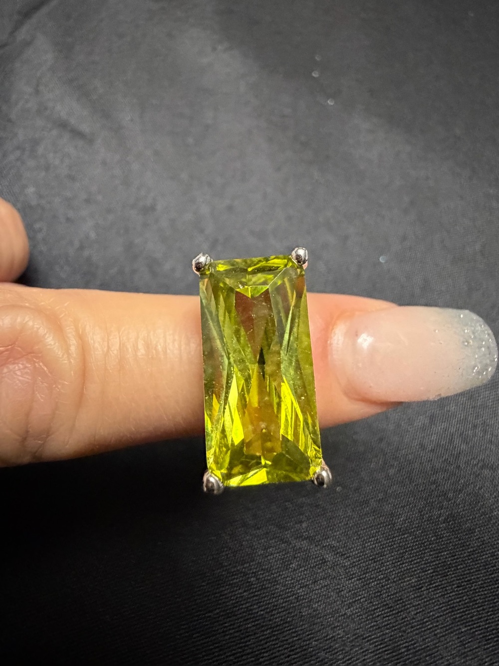 Park Lane Lime Green Emerald Cut Statement Ring Silver Tone Size 8
